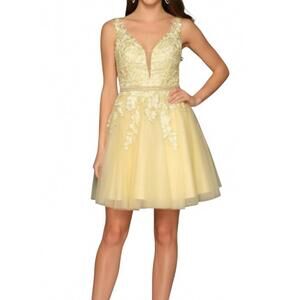 NEW DAVE & JOHNNY embroidered tulle dress in yellow
